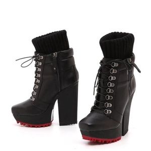 Alice + Olivia Black Heeled Boots with Red Soles